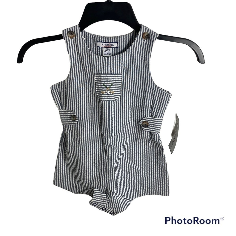 Vintage Hartstrings Pintuck Jumper NWT 24 mos Blue white Stripe Golf Romper